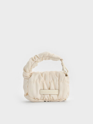 Klio Nylon Ruched Micro Bag Charm, Cream, hi-res