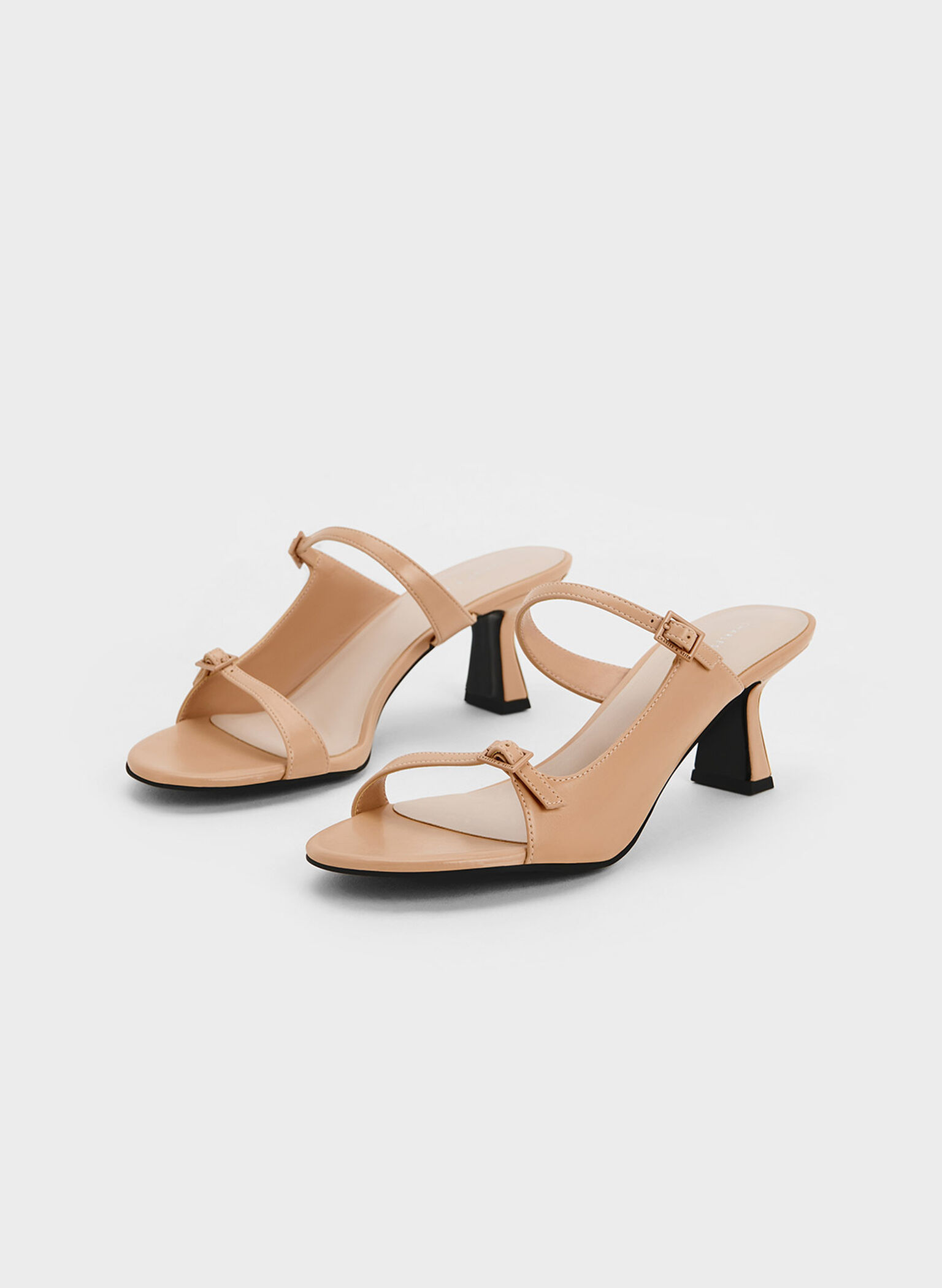 Double Strap Heeled Mules, Nude, hi-res