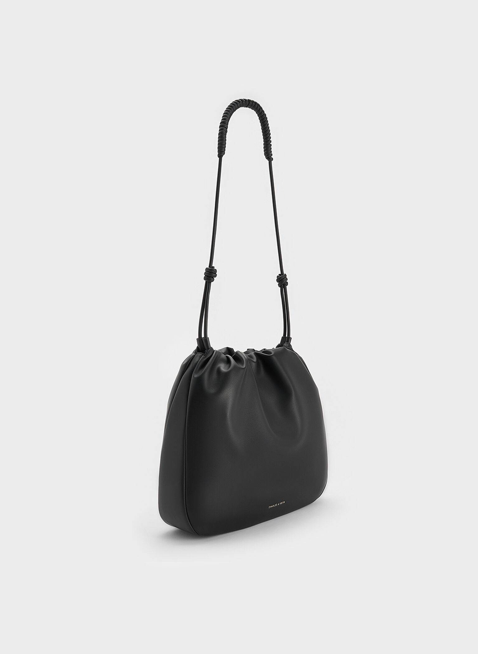 Lorelai Ruched Knotted-Strap Hobo Bag, Noir, hi-res