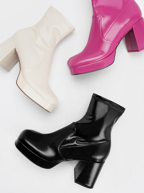 Patent Crinkle-Effect Block-Heel Boots, Fuchsia, hi-res