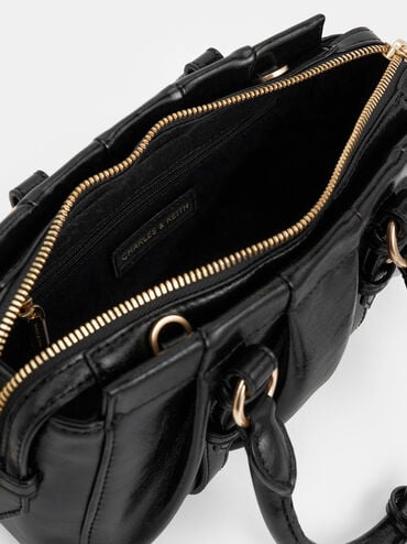 Britton Ruched Top Handle Tote Bag, Black, hi-res