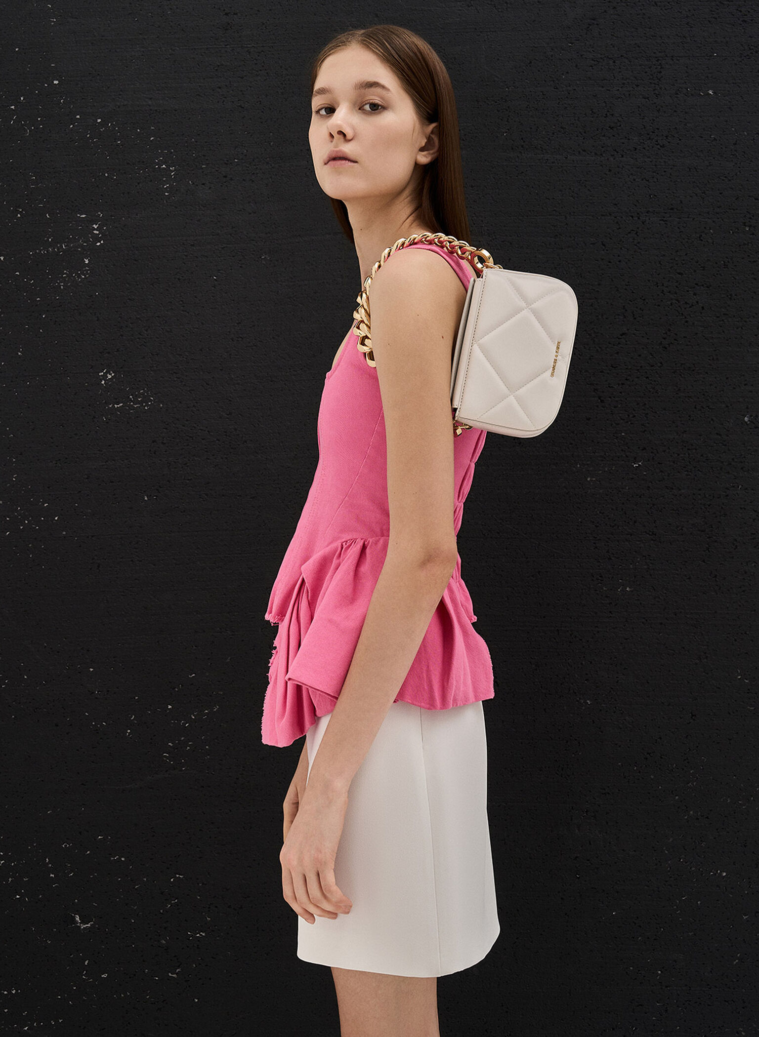 Mini Danika Chunky Chain Padded Bag, White, hi-res