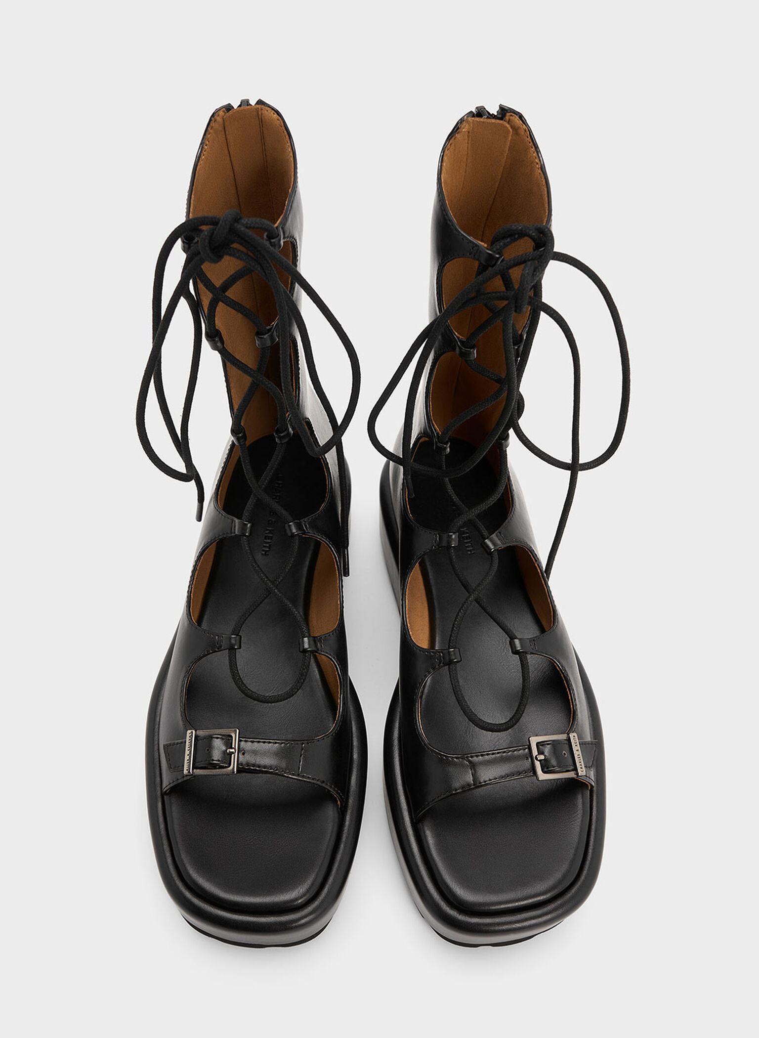 Gladiator Lace-Up Platform Sandals, Black, hi-res
