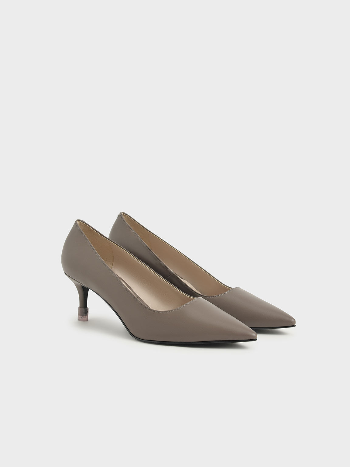 Mid Heel Pointed Toe Pumps, Taupe, hi-res