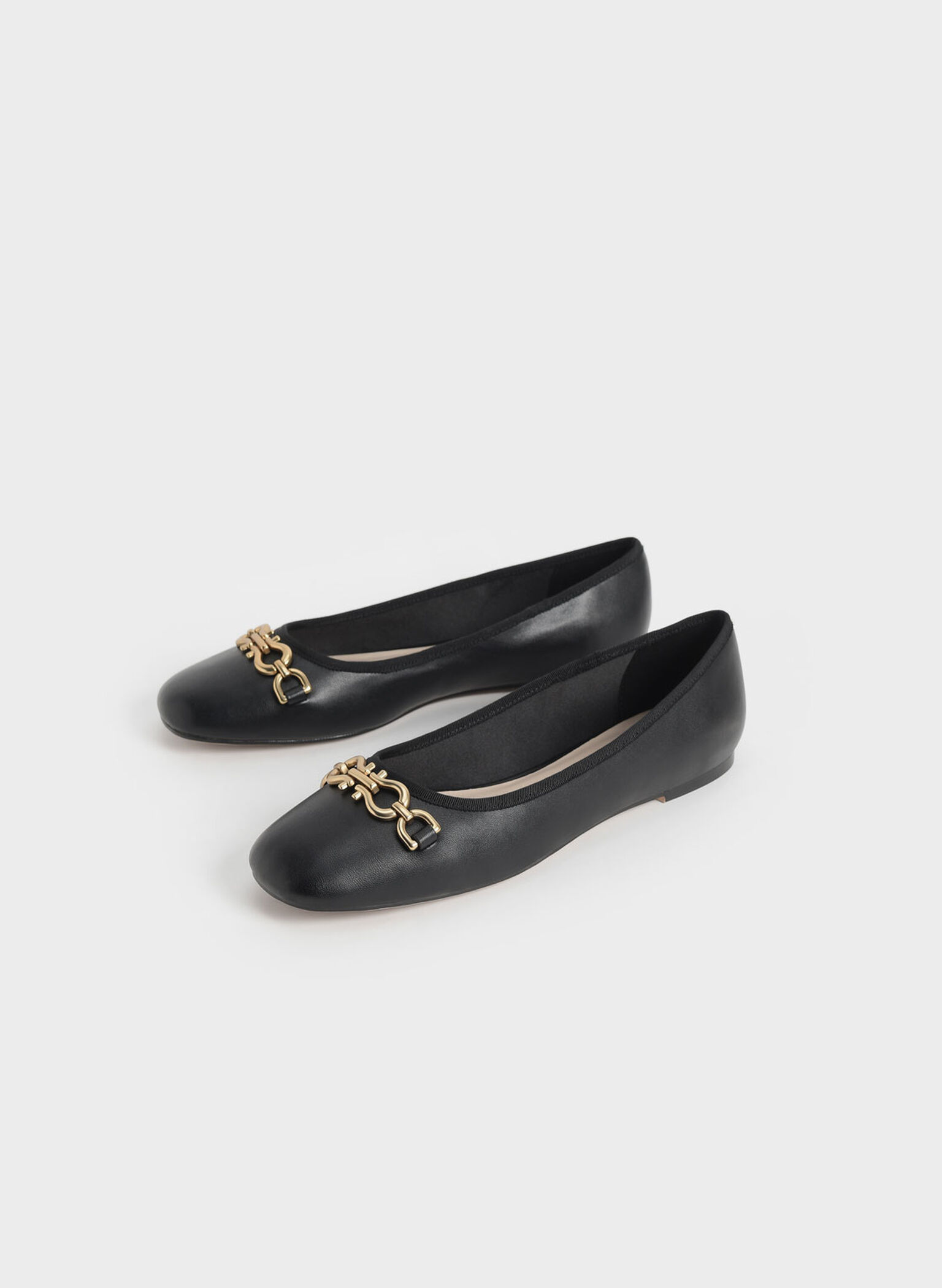 Chain Link Ballerina Flats, Black, hi-res