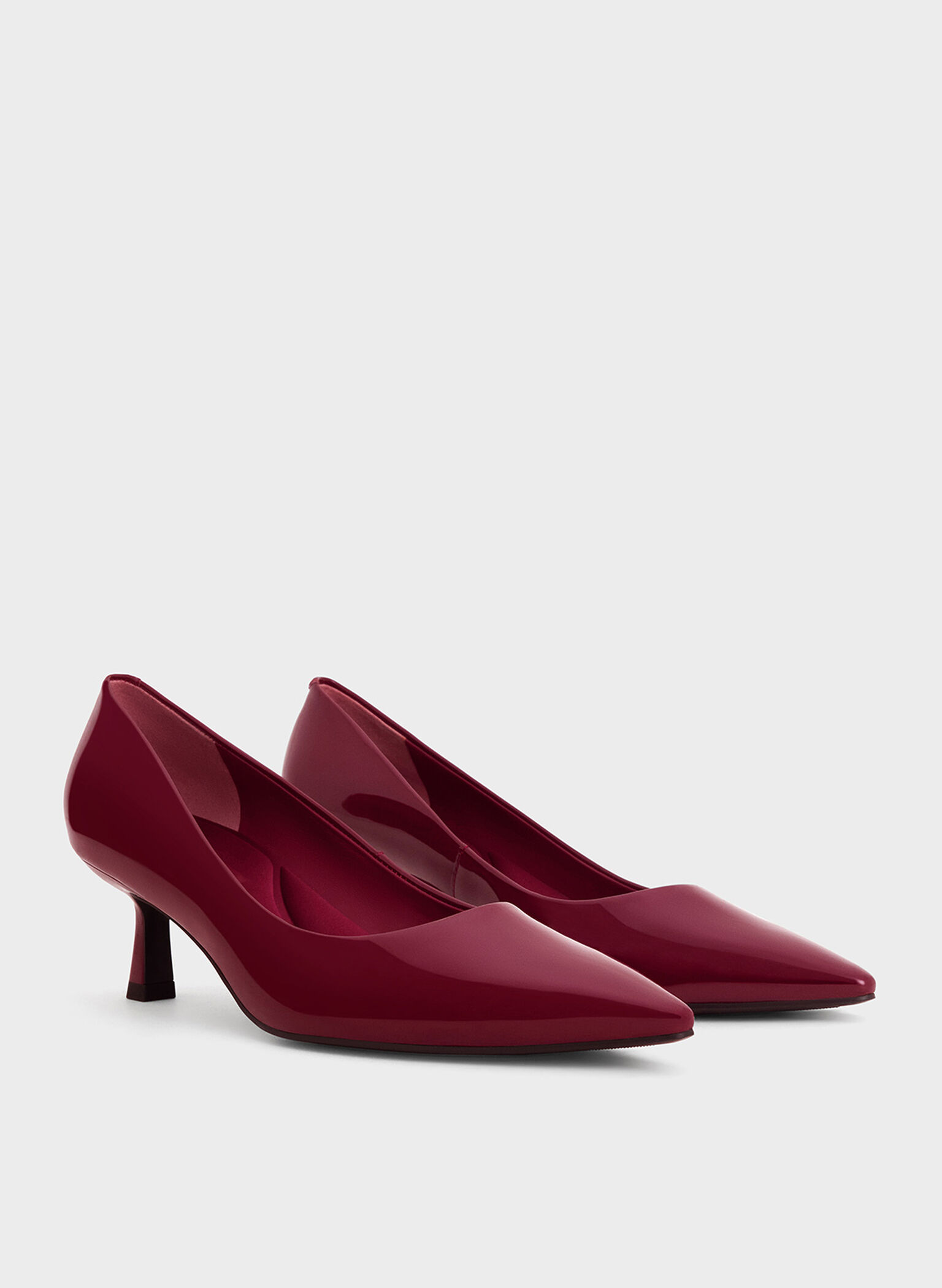 Emmy Patent Pointed Kitten Heel Pumps, Red, hi-res