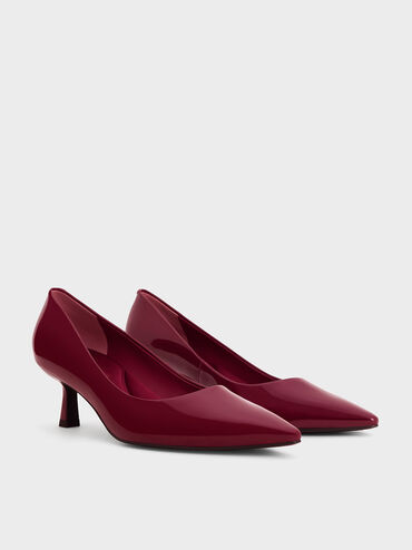 Emmy Patent Pointed Kitten Heel Pumps, Red, hi-res