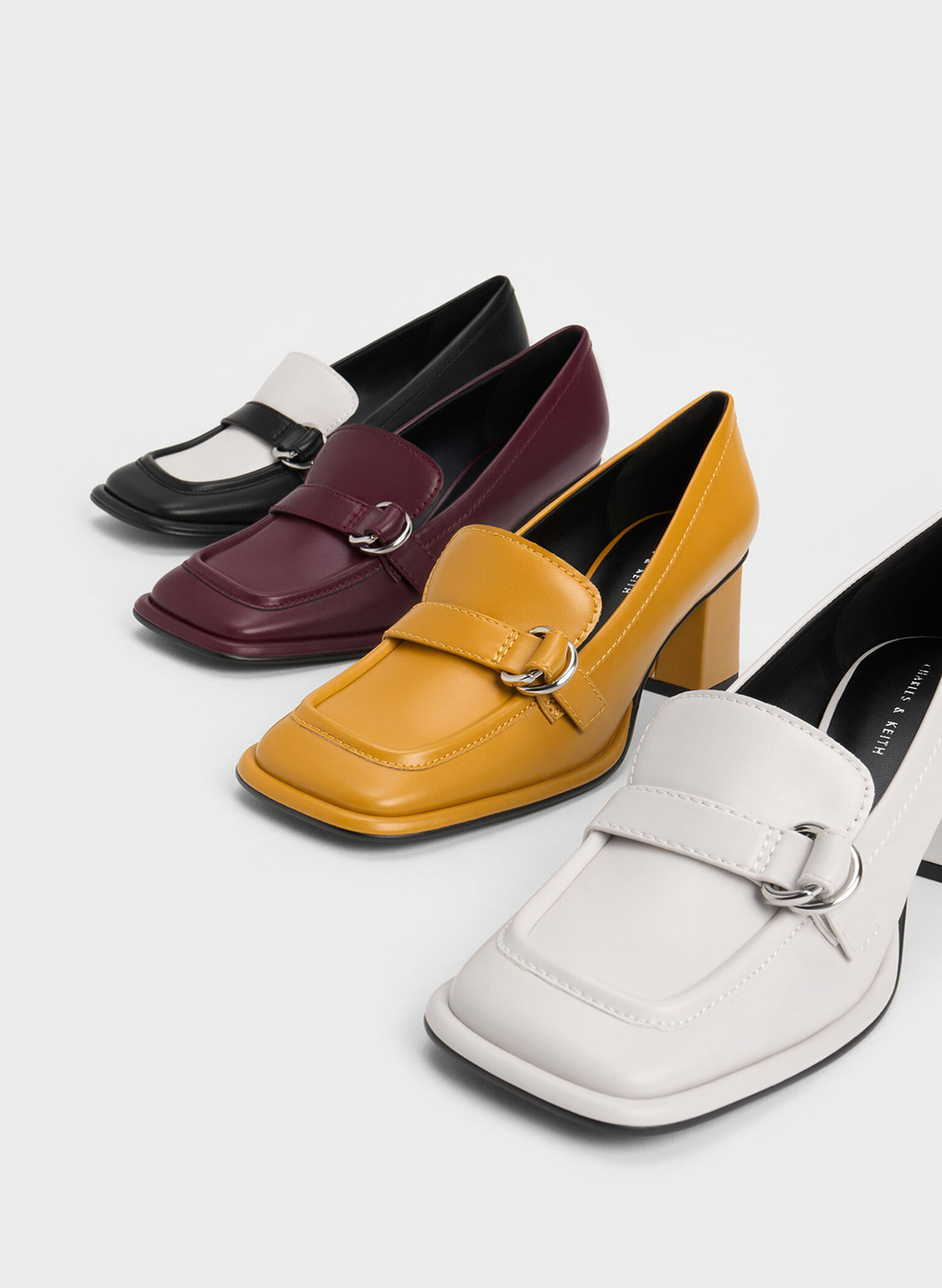 Metallic Buckle Penny Loafers, Burgundy, hi-res