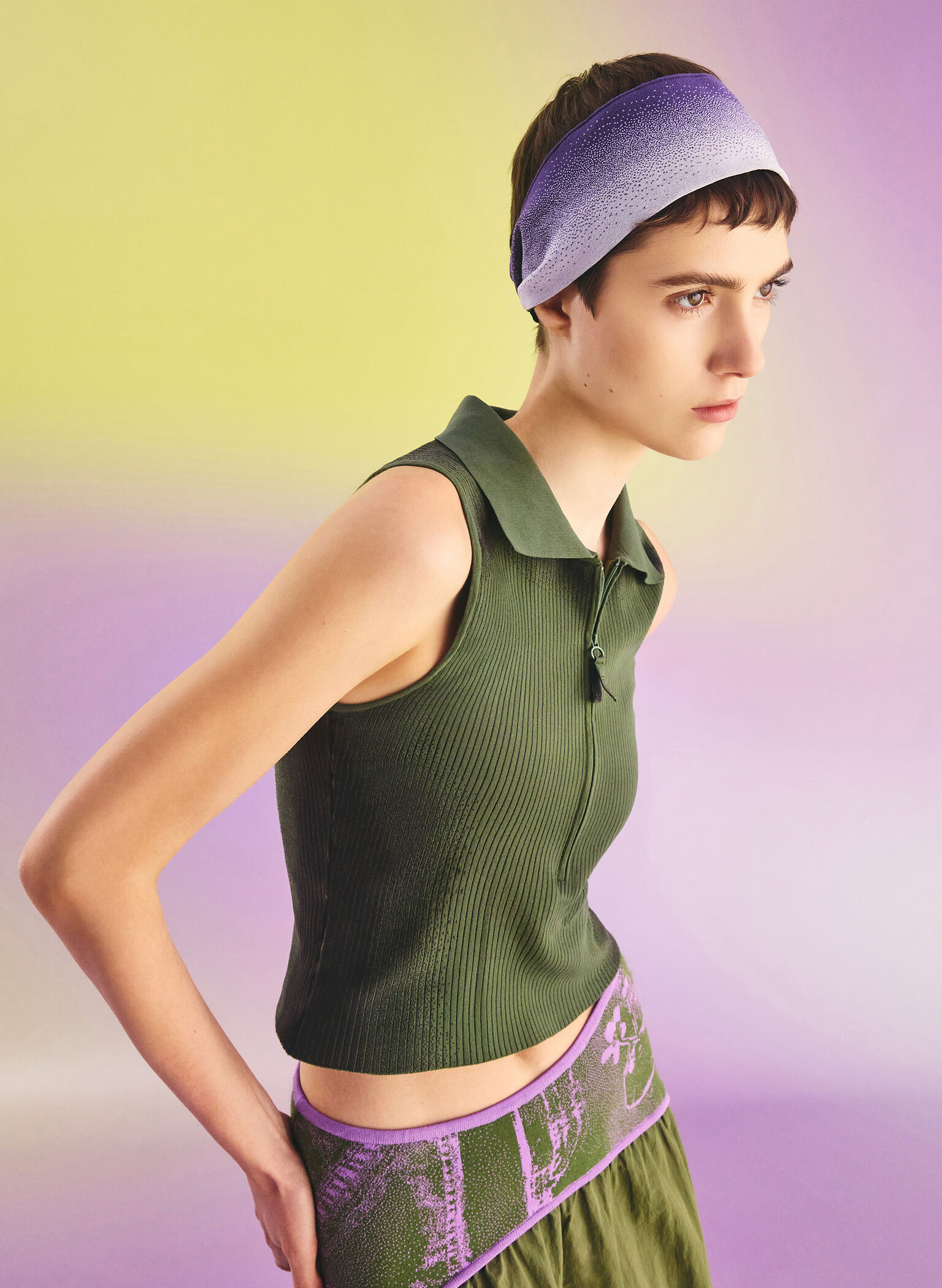 Recycled Polyester Knitted Gradient Reversible Headband, Multi, hi-res