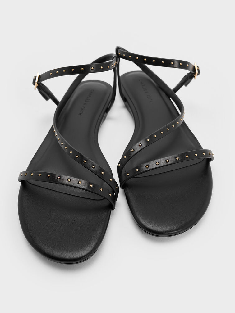 Studded Ankle-Strap Sandals, Black, hi-res