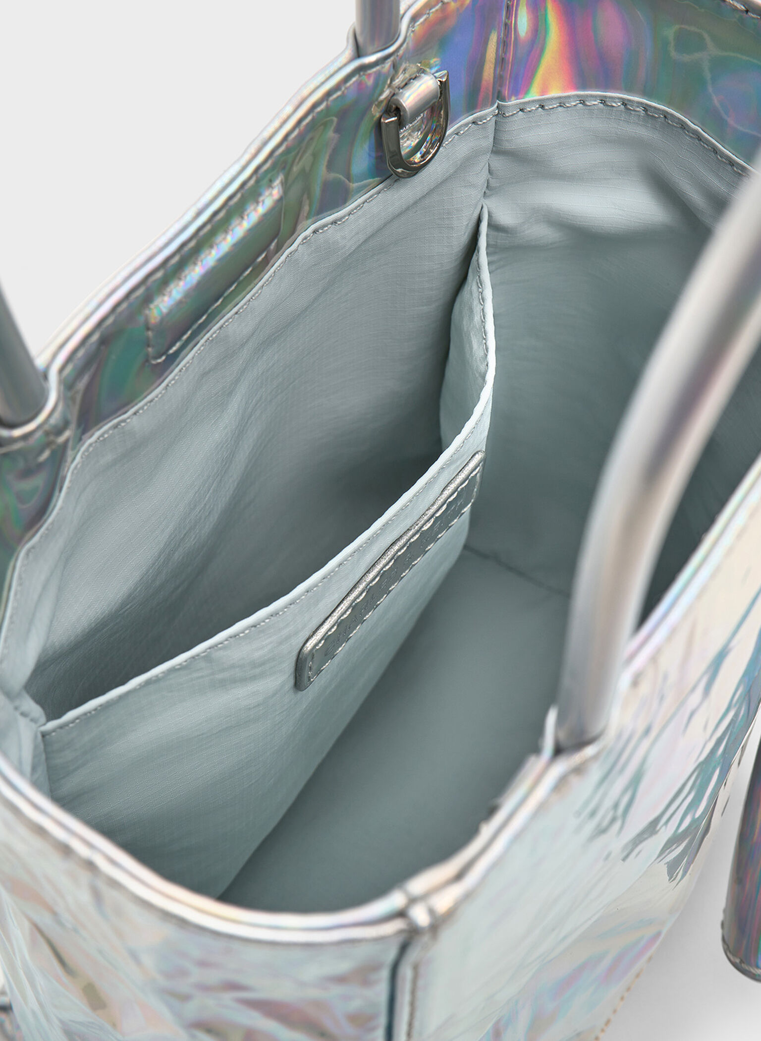 Matina Holographic Crinkle-Effect ?Elongated Tote Bag, Prism Silver, hi-res