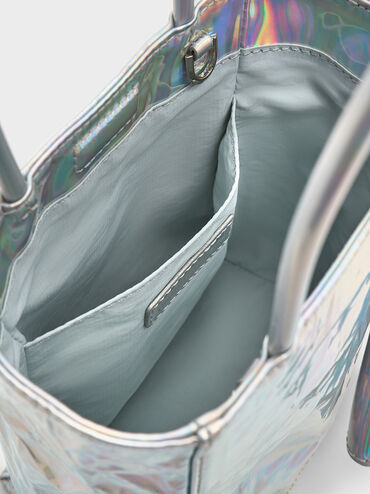 Matina Holographic Crinkle-Effect ?Elongated Tote Bag, Prism Silver, hi-res