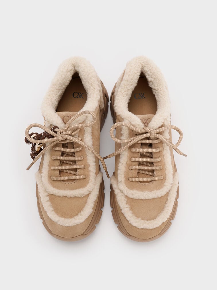 Yunna Suede & Faux Shearling Chunky Sneakers, Beige, hi-res