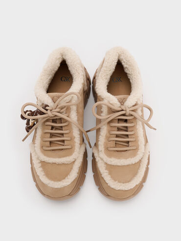 Yunna Suede & Faux Shearling Chunky Sneakers, Beige, hi-res