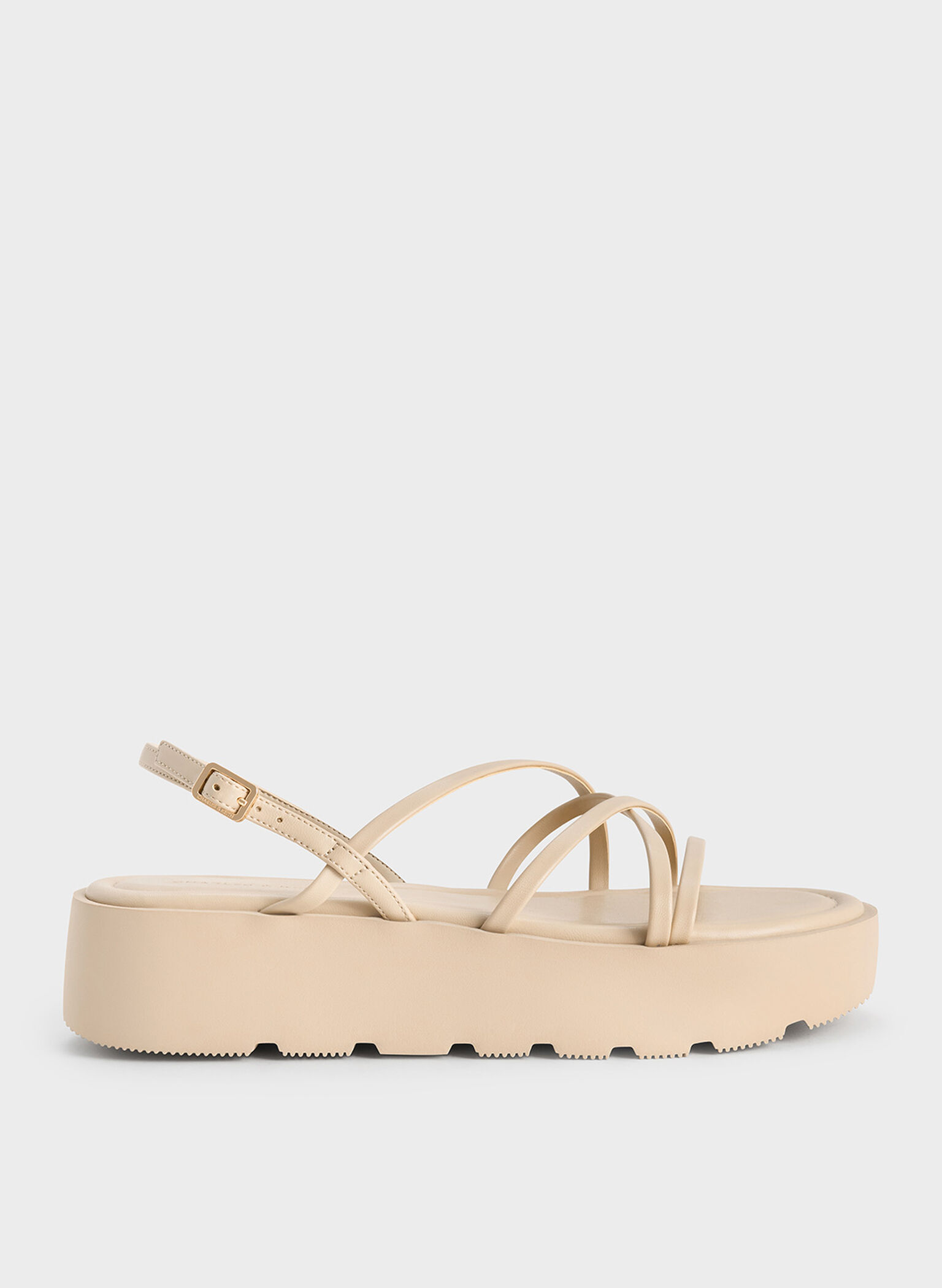 Strappy Ridged-Sole Flatform Sandals, Taupe, hi-res