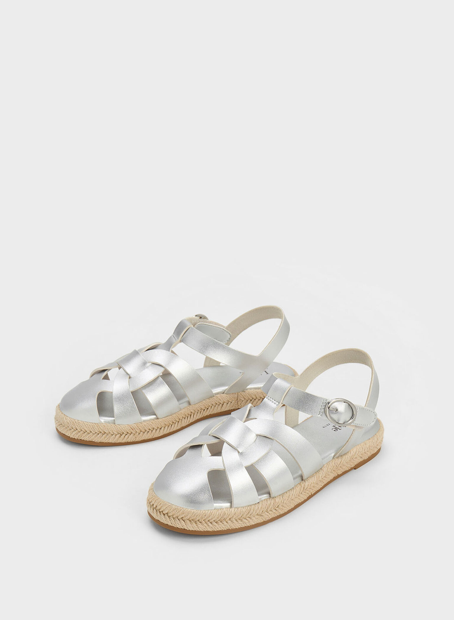 Girls' Interwoven Espadrille Sandals, Silver, hi-res
