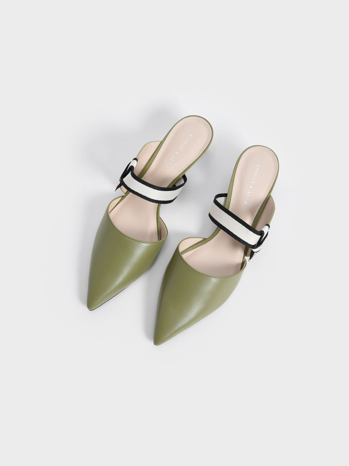 Knotted Fabric Strap Pointed Mules, Olive, hi-res