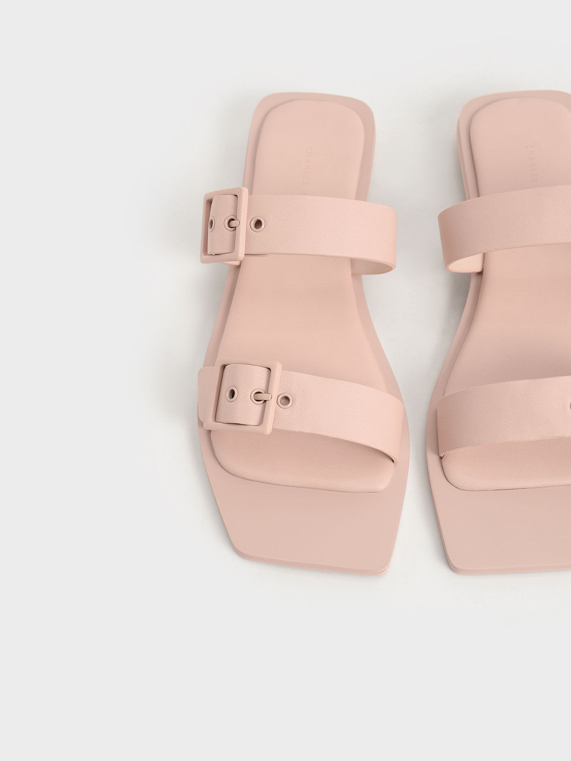 Square Toe Buckled Slide Sandals, Pink, hi-res