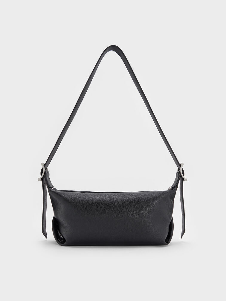 Zora Buckle-Strap Slouchy Shoulder Bag, Noir, hi-res