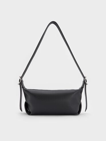 Zora Buckle-Strap Slouchy Shoulder Bag, Noir, hi-res