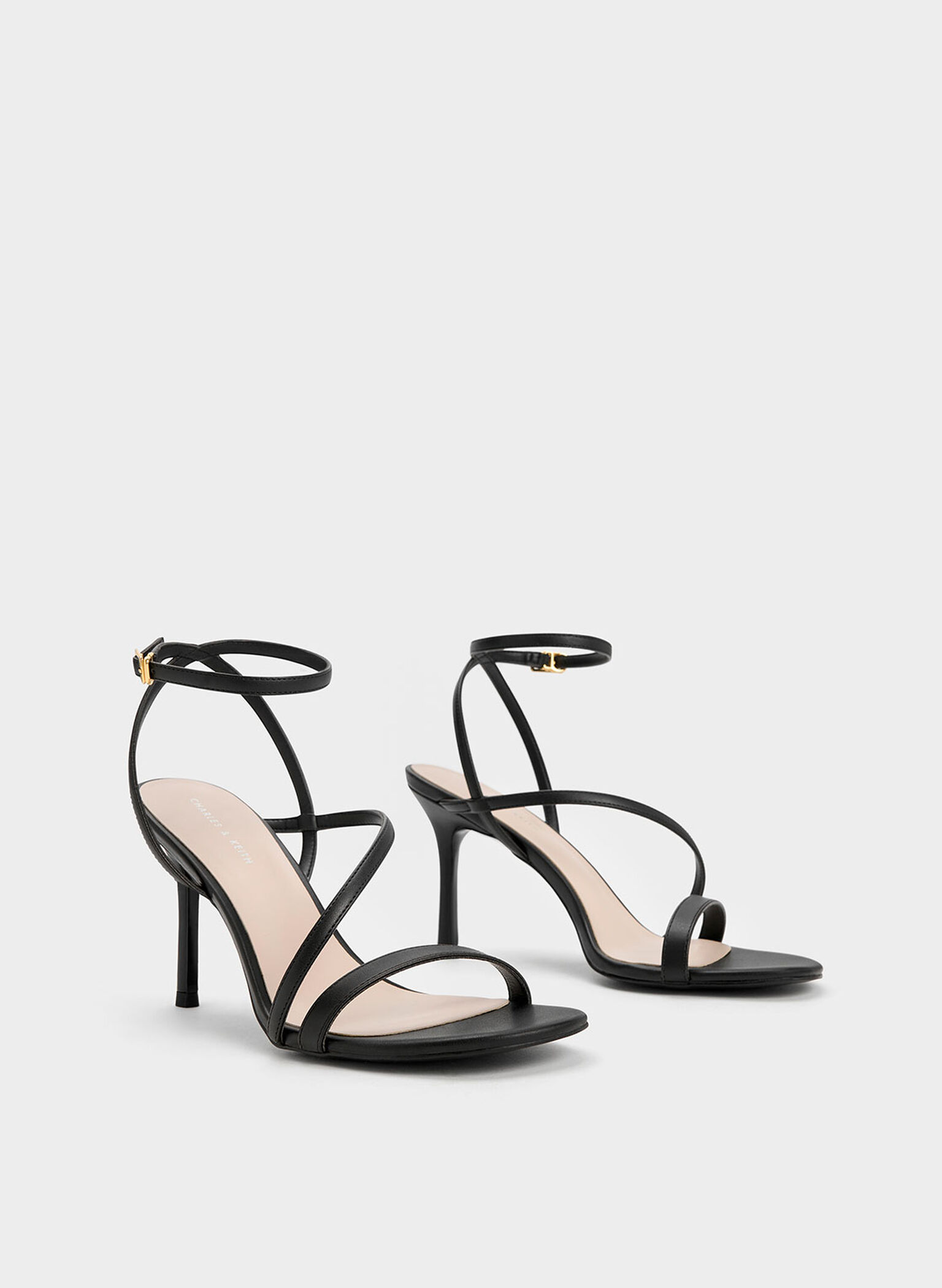 Asymmetric Strappy Heeled Sandals, Black, hi-res