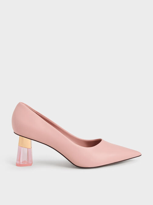 Metallic Accent Clear Heel Pumps, Blush, hi-res