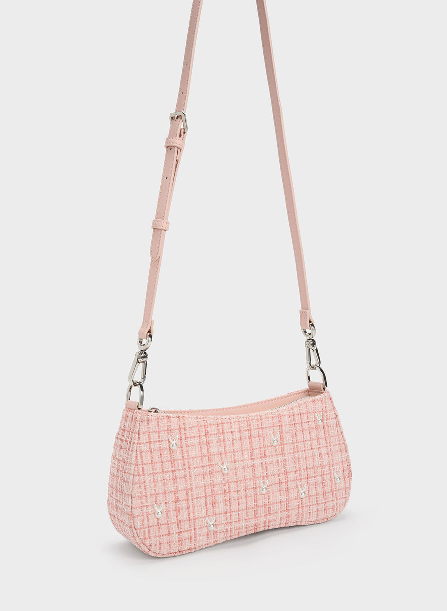 Bunny Tweed Shoulder Bag, Pink, hi-res