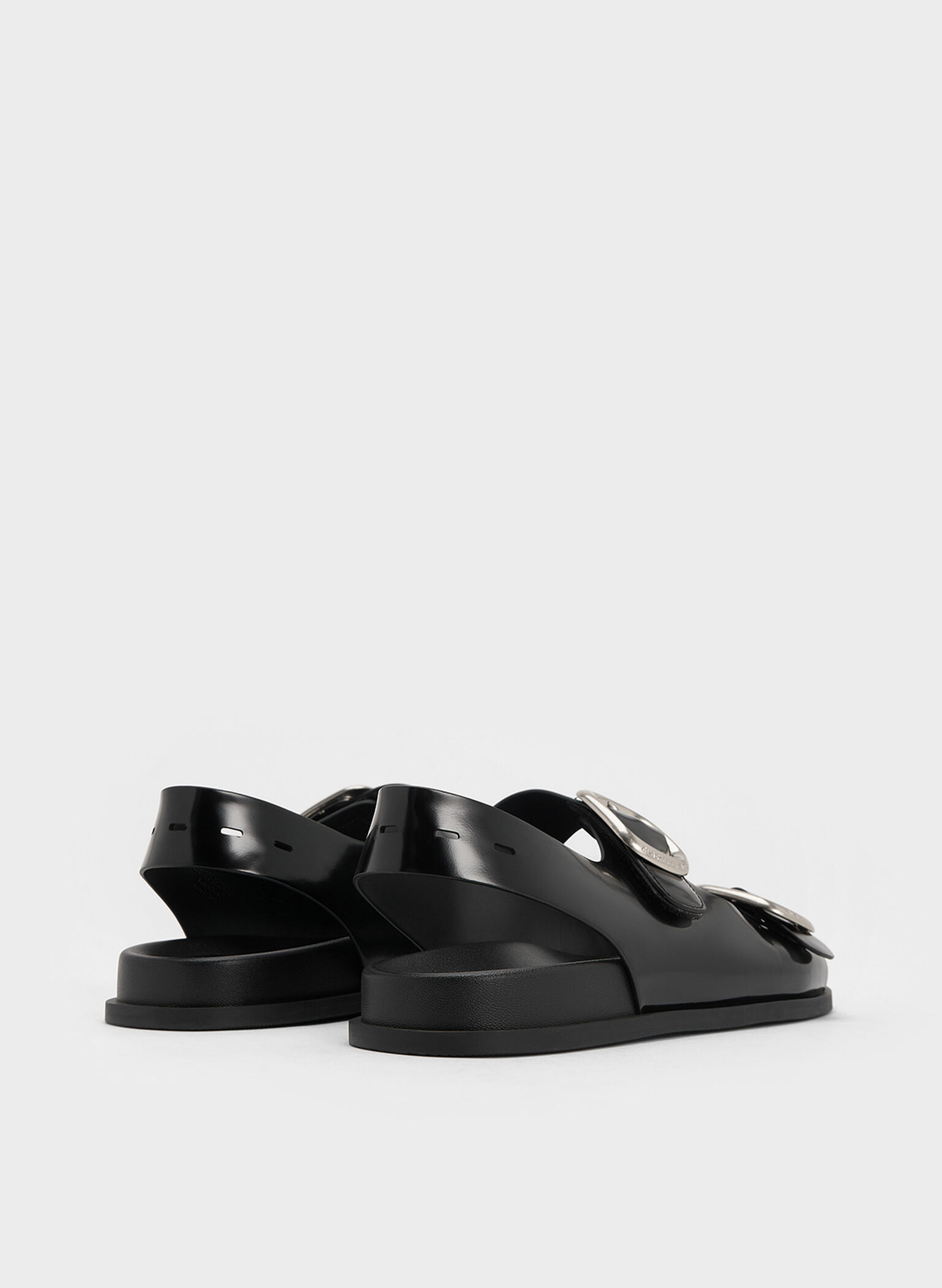 Buckled Double-Strap Slingback Sandals, Black Box, hi-res