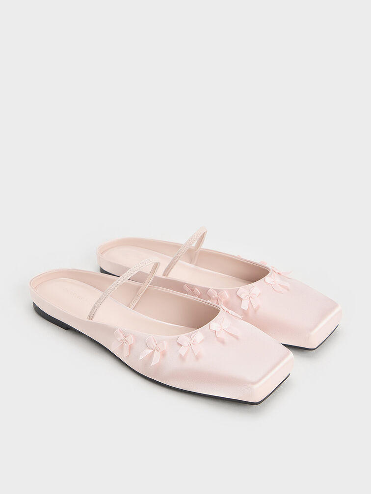 Satin Bow Square-Toe Mules, Blush, hi-res