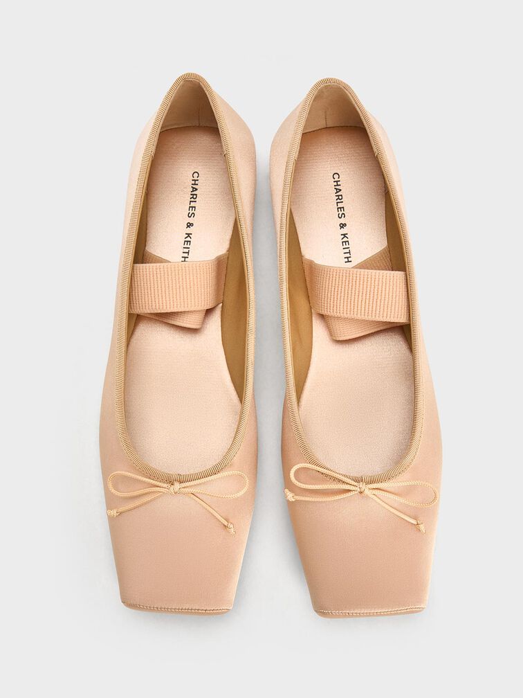 Satin Square-Toe Mary Jane Ballet Flats, Nude, hi-res