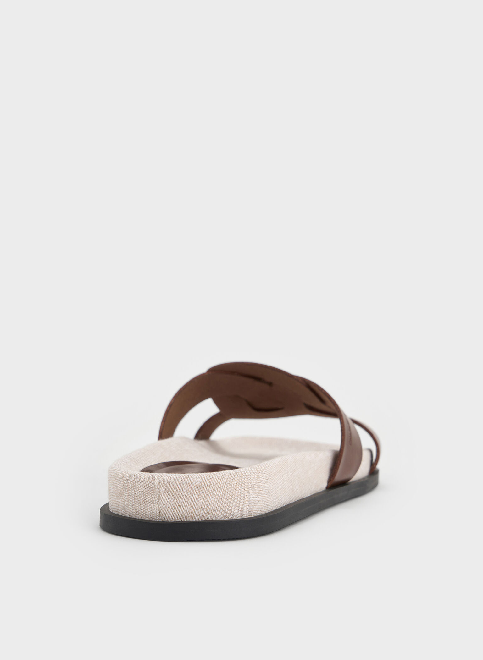 Linen Interwoven Cut-Out Slide Sandals, Dark Brown, hi-res