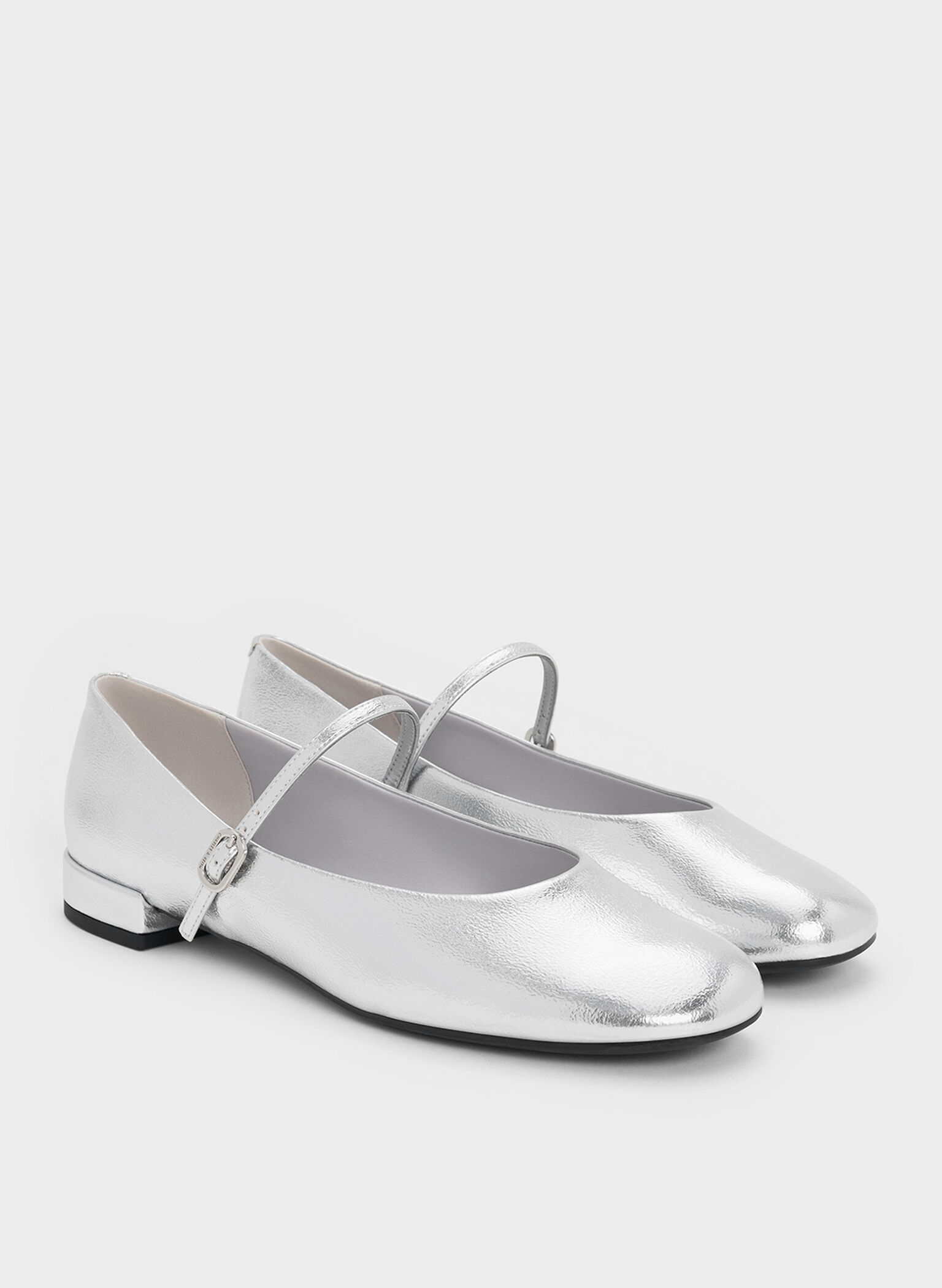 Gertrude Metallic Round-Toe Mary Janes, Silver, hi-res