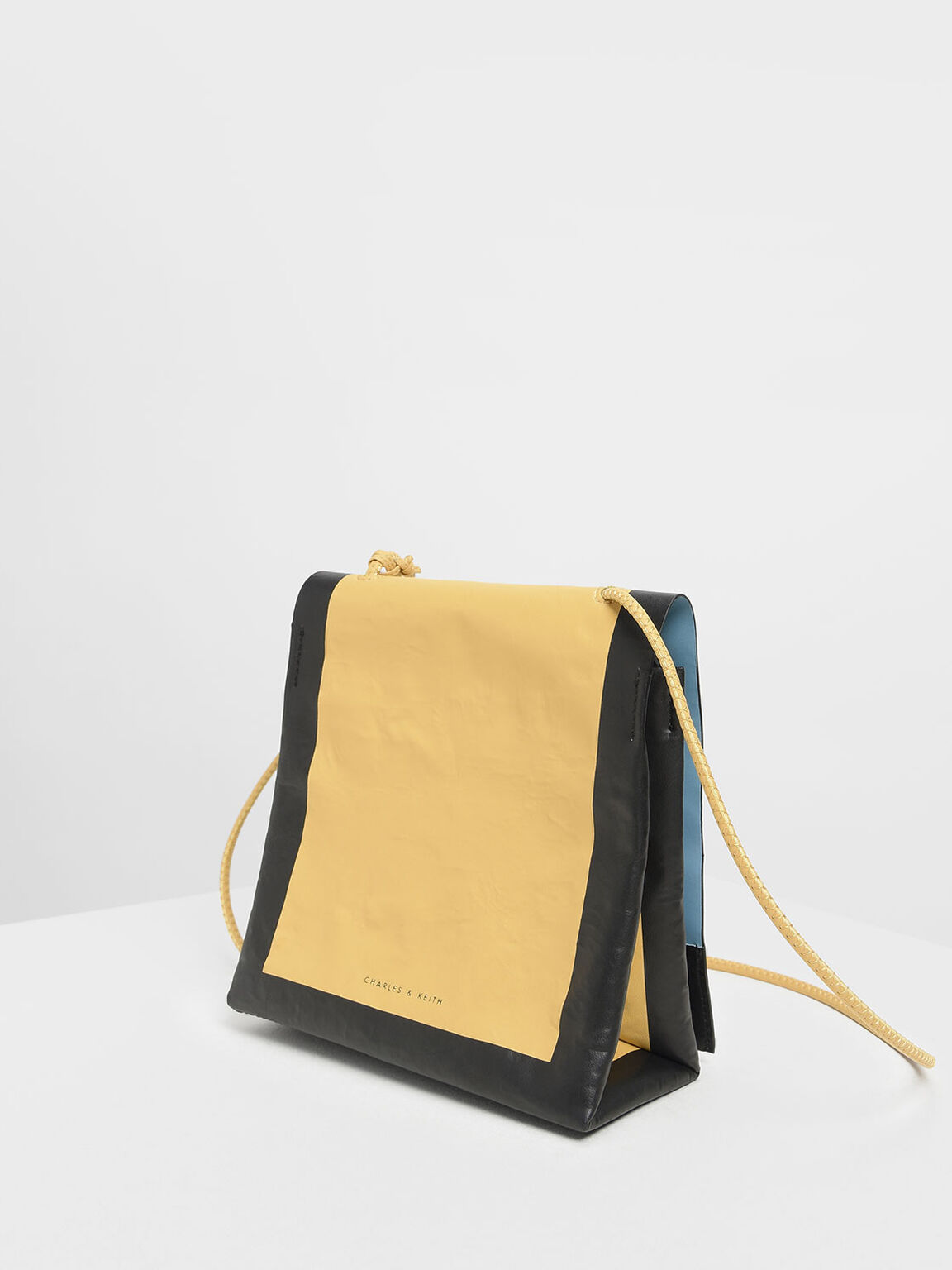 Crumpled Effect Top Handle Bag, Yellow, hi-res