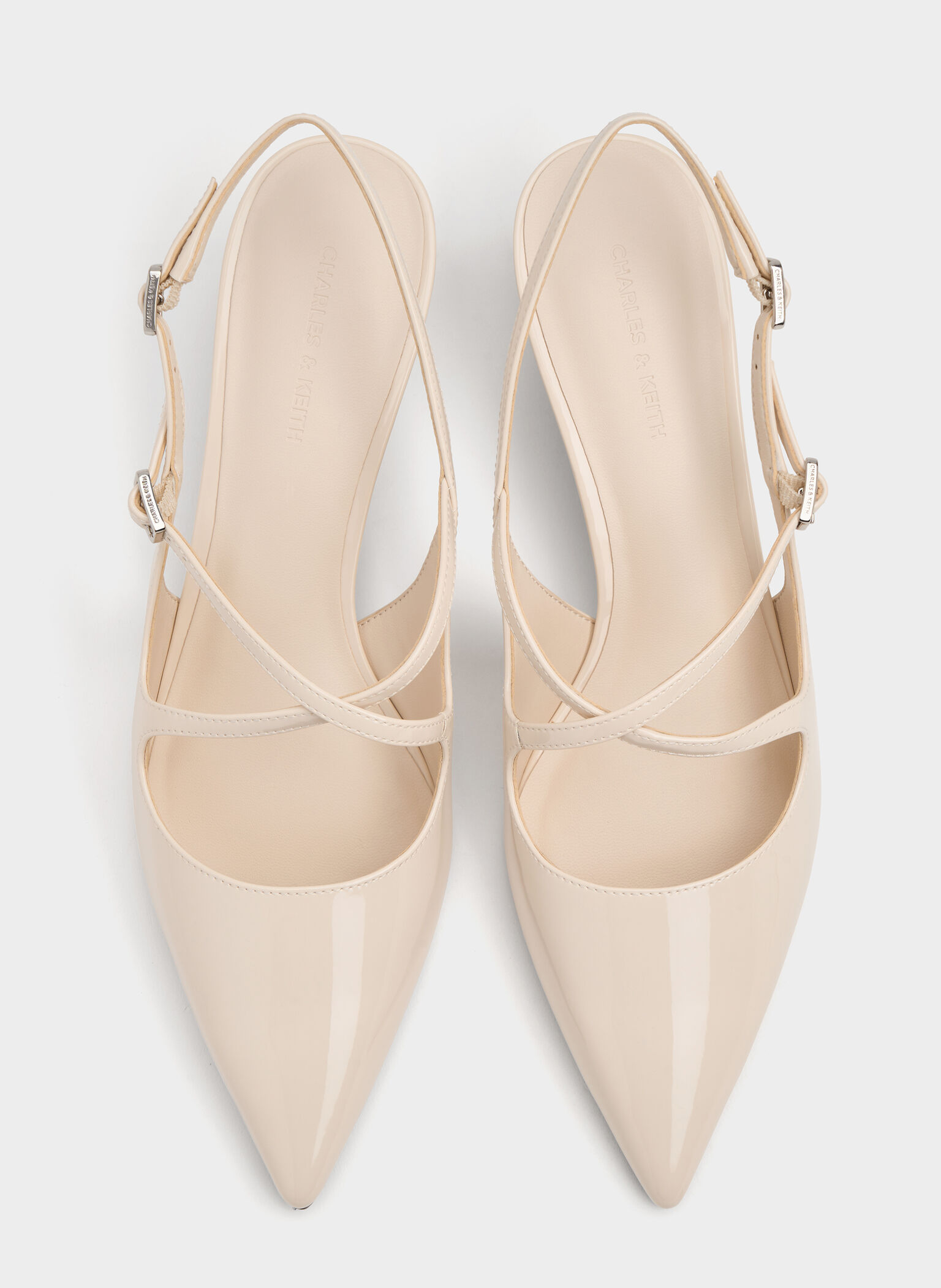 Pauline Patent Crossover Slingback Kitten Heels, Chalk, hi-res