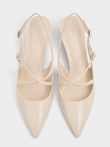 Pauline Patent Crossover Slingback Kitten Heels, Chalk, hi-res