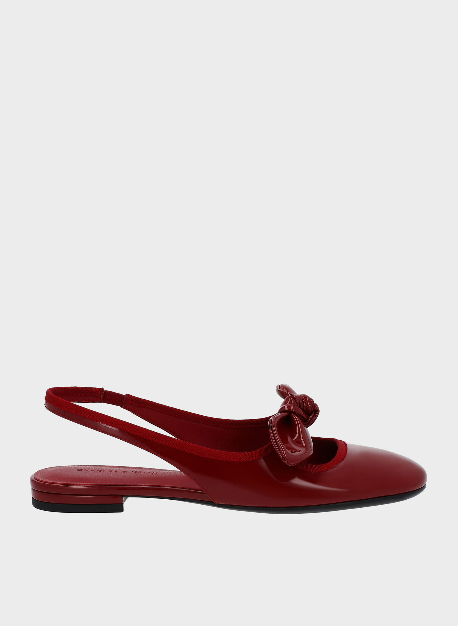 Patent Knotted-Bow Slingback Flats, Red, hi-res