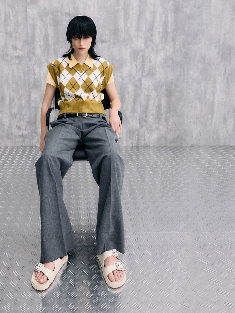 Gem-Buckle Double-Strap Sandals, Chalk, hi-res