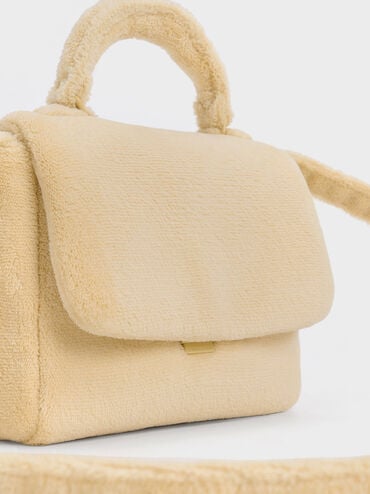 Loey Textured Top Handle Bag, Beige, hi-res