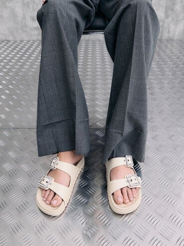 Gem-Buckle Double-Strap Sandals, Chalk, hi-res