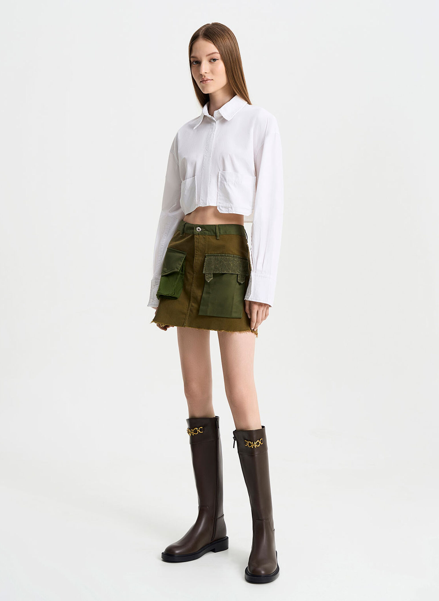 Bryn Metallic Chain Accent Knee-High Boots, Dark Brown, hi-res