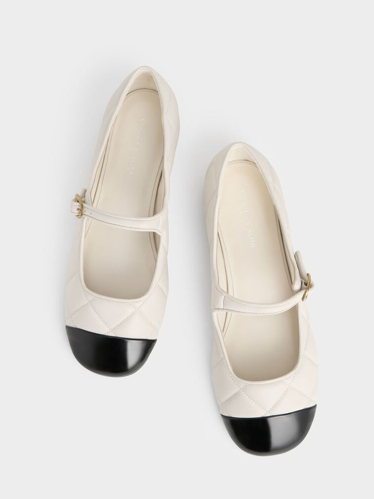 Cap-Toe Quilted Mary Janes, Chalk, hi-res