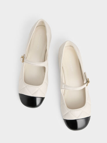 Cap-Toe Quilted Mary Janes, Chalk, hi-res