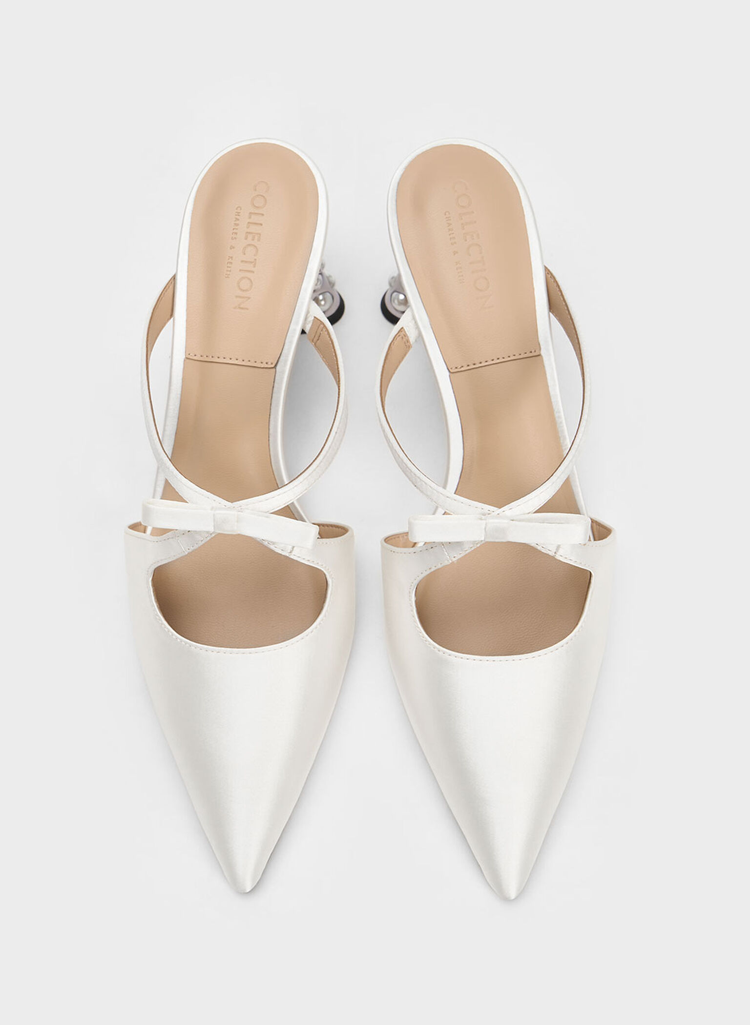 Jacinda Beaded Heel Bow Mules, White, hi-res