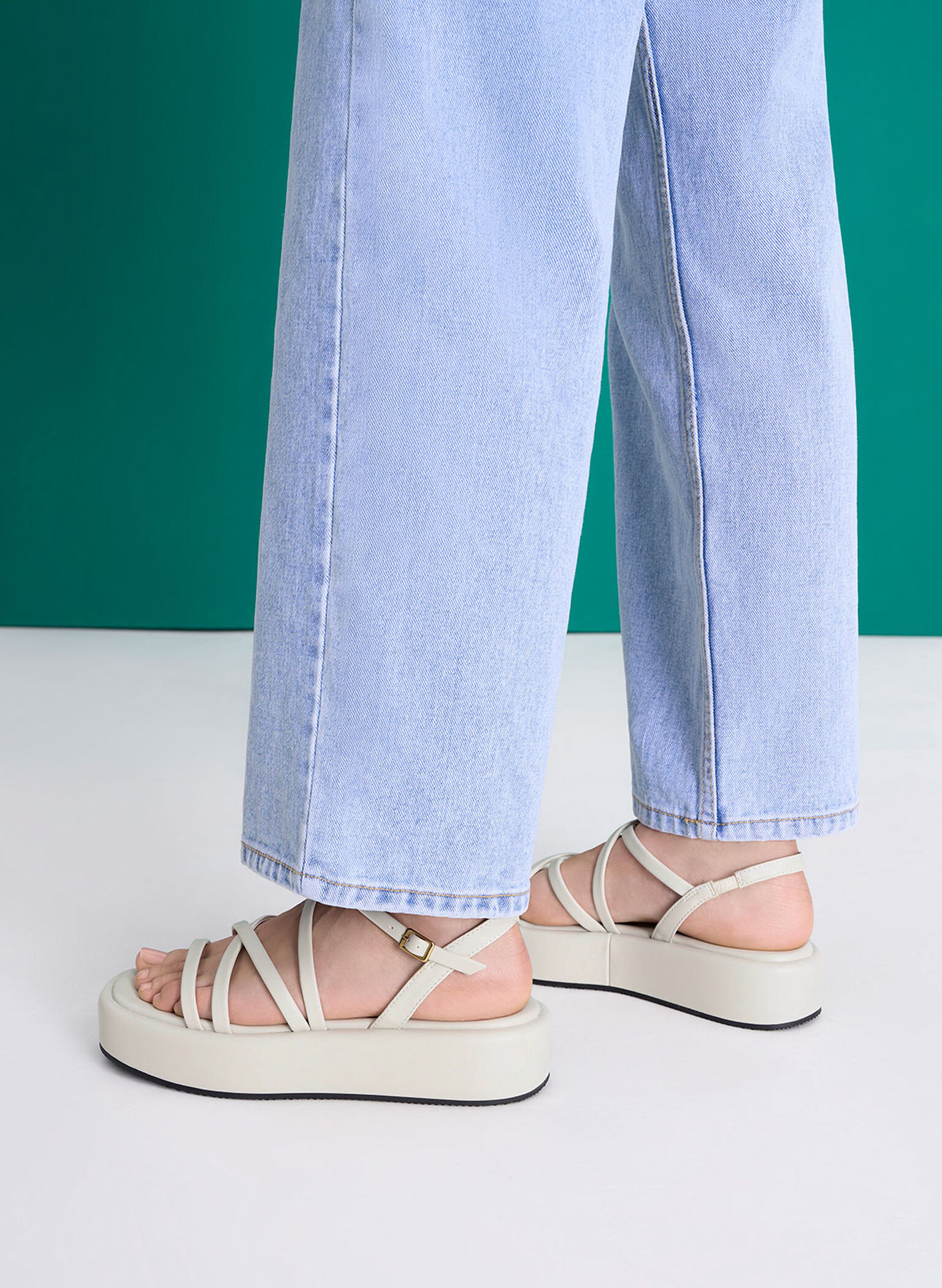 Strappy Padded Flatforms, White, hi-res
