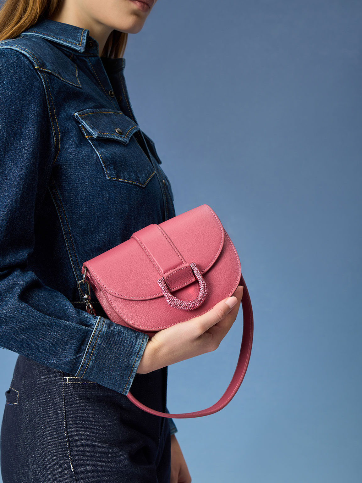 Mini Gabine Leather Saddle Bag Coral