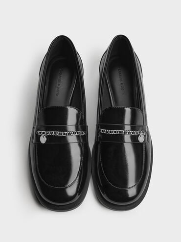 Braided-Chain Metallic-Accent Loafers, Black Box, hi-res