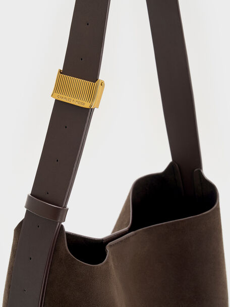 Edna Recycled Suede Tote Bag, Espresso Brown, hi-res