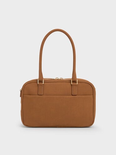 Sianna Textured Bowling Bag, Brown, hi-res