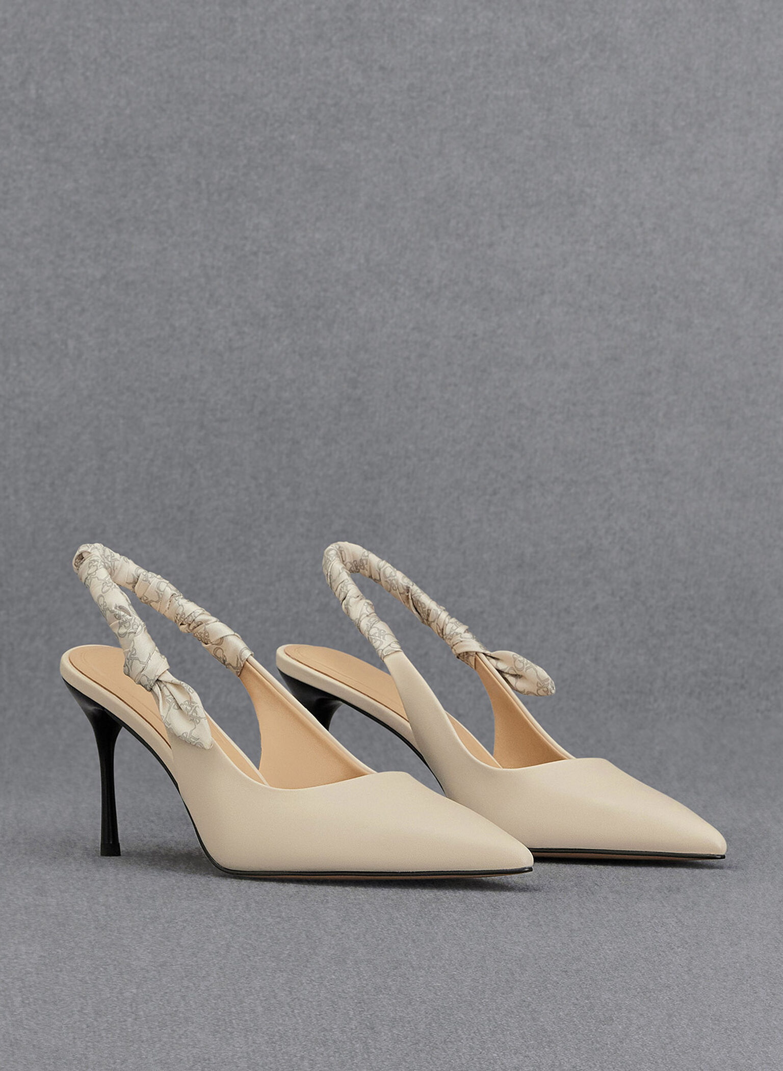 Tully Leather Ruched Print Slingback Pumps, Chalk, hi-res