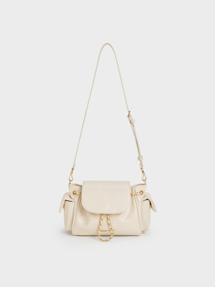Duo Quilted Two-Way Front Flap Backpack, Cream, hi-res